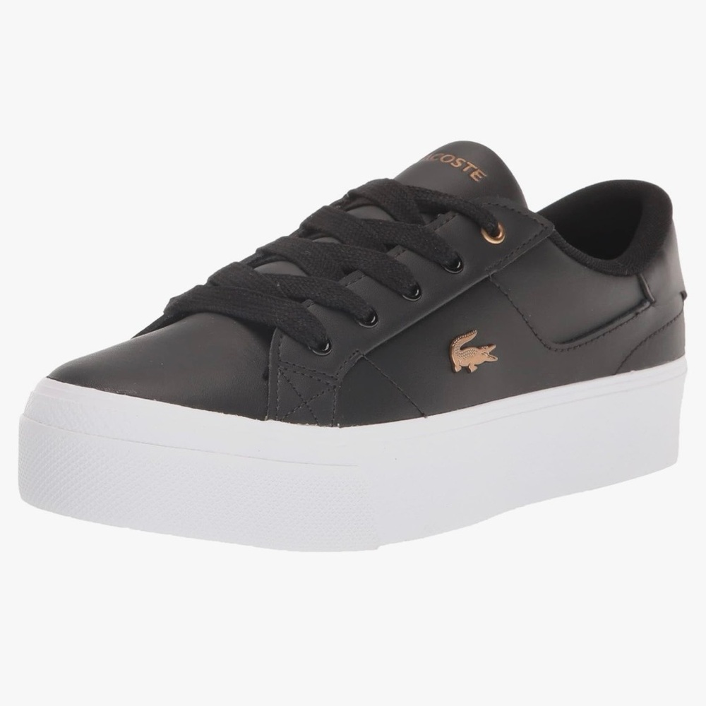 Lacoste Black Platform Sneaker with Rose Gold Accents NWOT. Size 7.5.